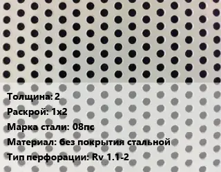 Лист перфорированный 2 1х2 Марка: 08пс без покрытия стальной Rv 1.1-2